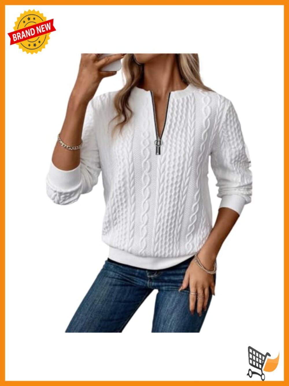 Womens Textured Quarter Zip Sweatshirt Long Sleeve Pullover Top